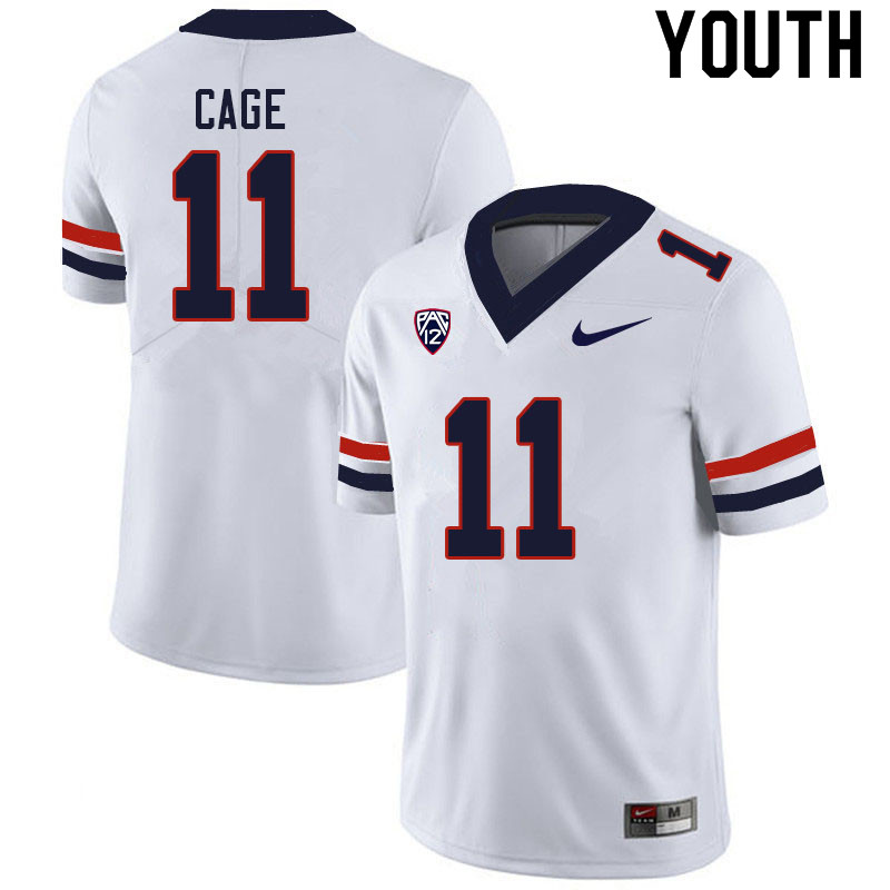 Youth #11 Kolbe Cage Arizona Wildcats College Football Jerseys Sale-White - Click Image to Close